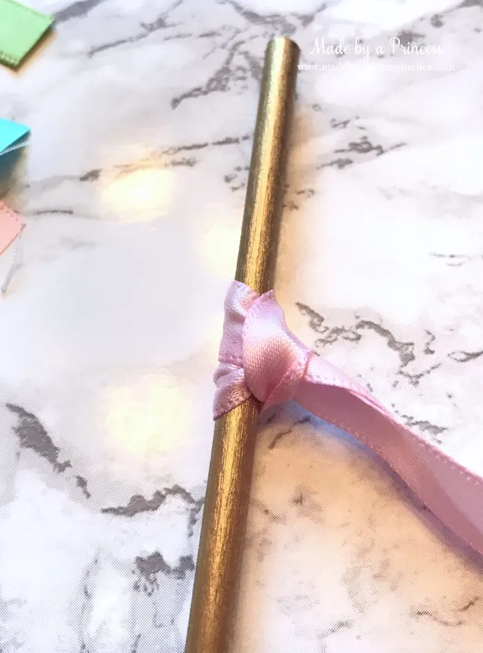 Unicorn Ribbon Wand Party Idea Tutorial tie ribbon around dowel