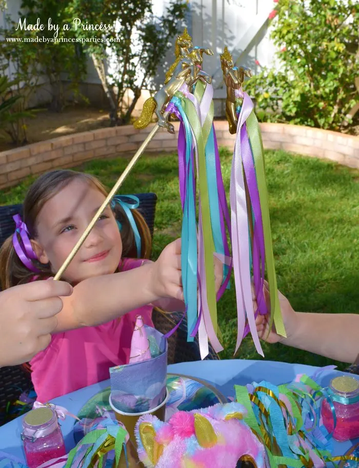 Unicorn Ribbon Wand Party Idea Tutorial wands up