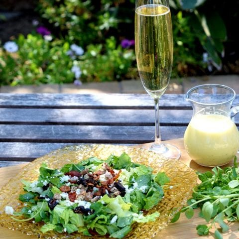 Fig Candied Pecan Gorgonzola Salad Honey Champagne Vinaigrette with champagne wm