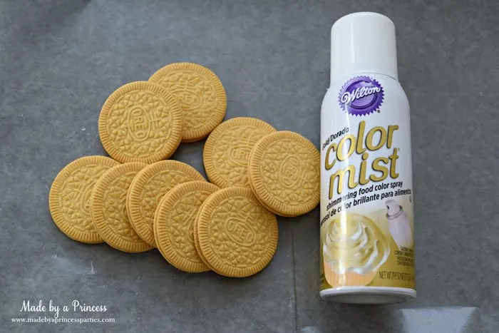 Gold Covered OREO Cookies Party Food Idea color mist and cookies