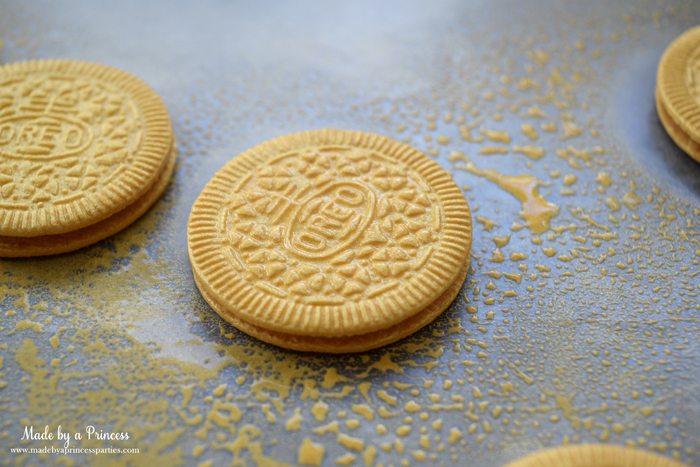 Gold Covered OREO Cookies Party Food Idea color mist cookies that shimmer