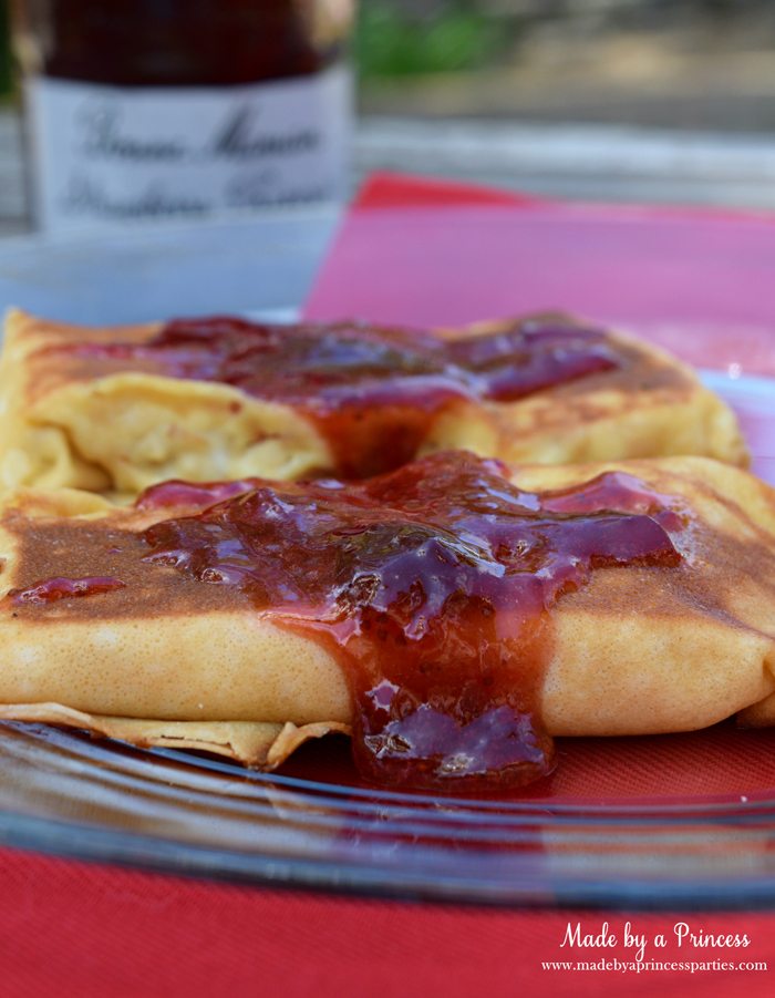 Savory Strawberry Preserves Toasted Coconut Almond Chicken Blintz Recipe top with strawberry jam