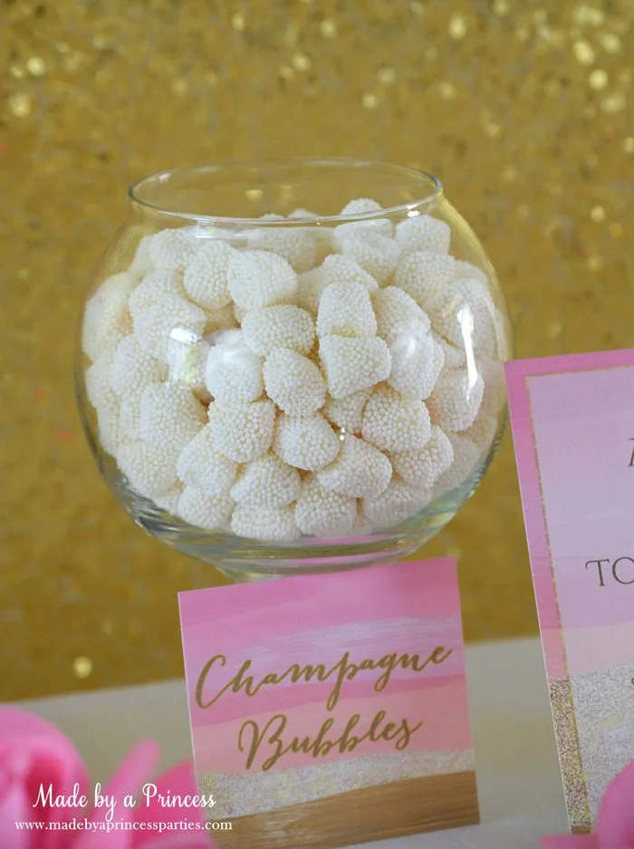 Pink Gold Party Candy Buffet Label JB champagne bubbles