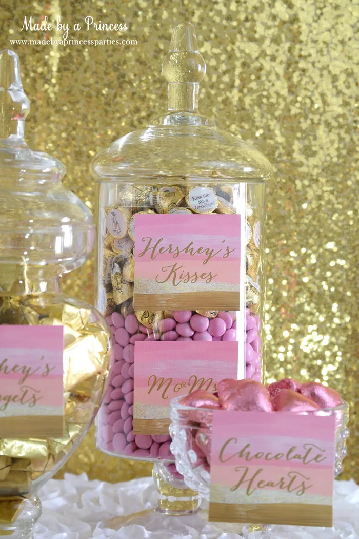 Pink Gold Party Candy Buffet Label kisses m&ms 2