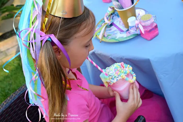 Cotton Candy Unicorn Milkshake Party Food Recipe party guest with custom hat