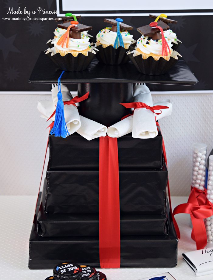 Easy Graduation Party Ideas graduation candy cap cupcake tower wm