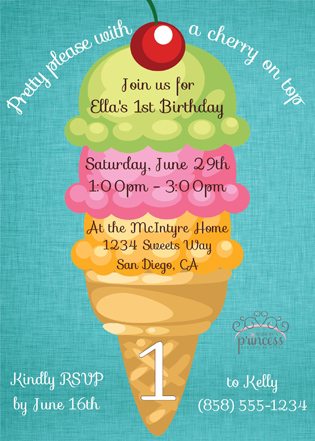 First Birthday Ice Cream Party Ideas invite 2