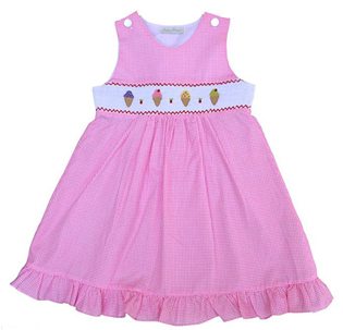 First Birthday Ice Cream Party Ideas smocked pink dress