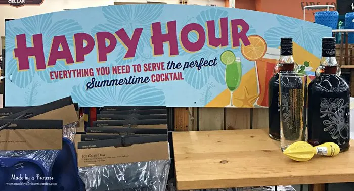 Summertime Picnic Basket Must Haves happy hour sign and rum