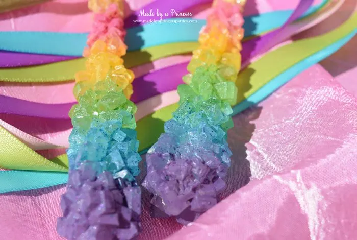original rainbow rock candy party food tutorial unicorn horn with glitter