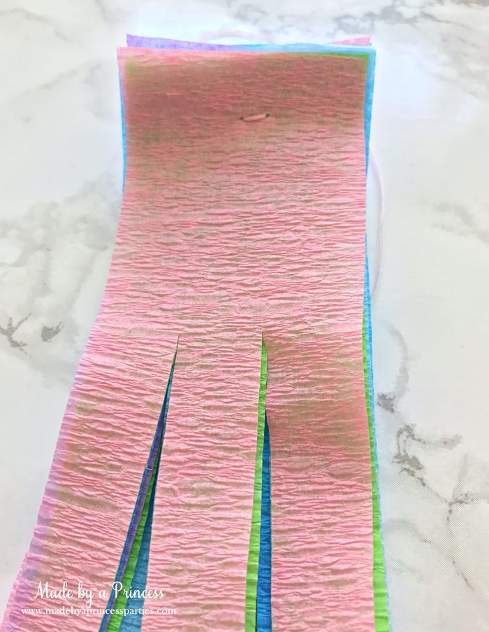 unicorn tail party idea tutorial cut crepe paper leave at least 2 in uncut at the top