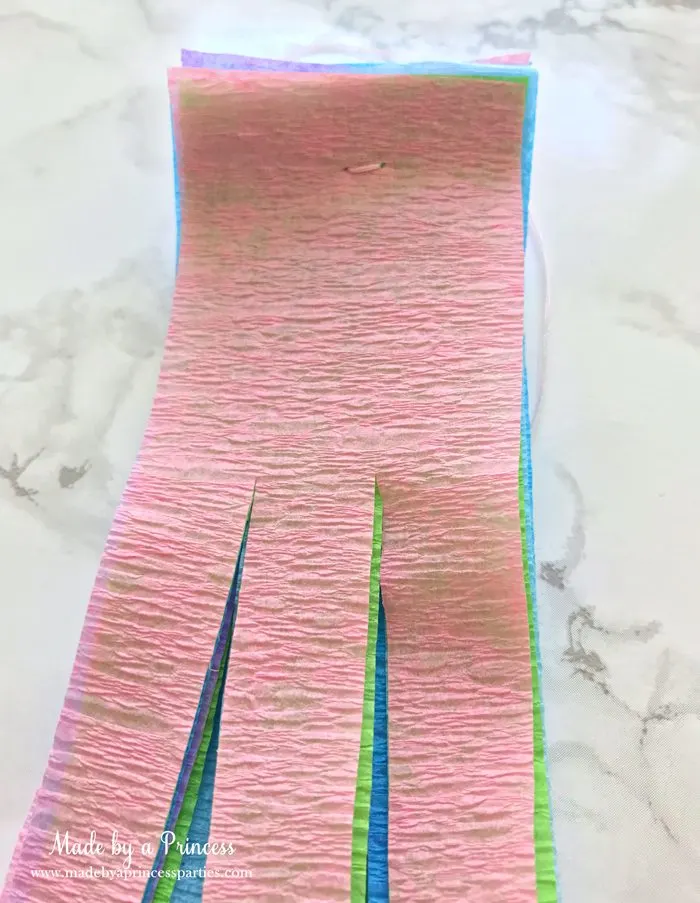 unicorn tail party idea tutorial cut crepe paper leave at least 2 in uncut at the top