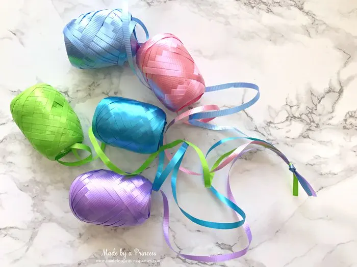 unicorn tail party idea tutorial tie curling ribbon together