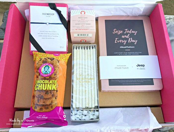 POPSUGAR Must Have August 2017 Subscription Box Review candles.journal.mask.cookies.necklace.gift card