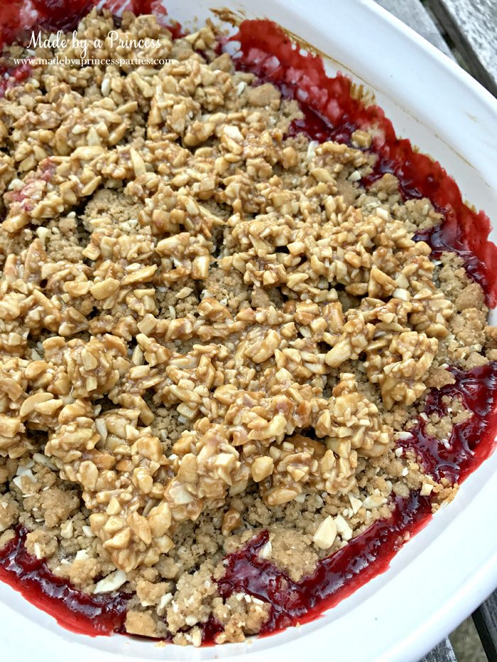 strawberry almond cobbler hot from the oven with crispy candied almonds | Made by a Princess
