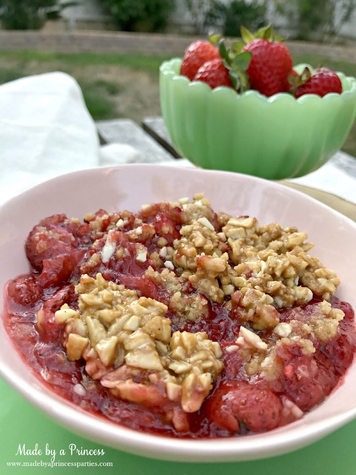 strawberry almond cobbler made from fresh local strawberries and candied almonds | Made by a Princess
