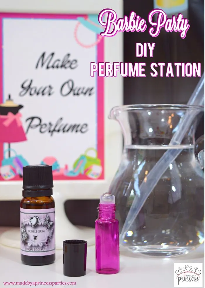 Barbie Party Perfume Station Barbie - Made by a Princess #barbie #barbieparty #DIYperfume