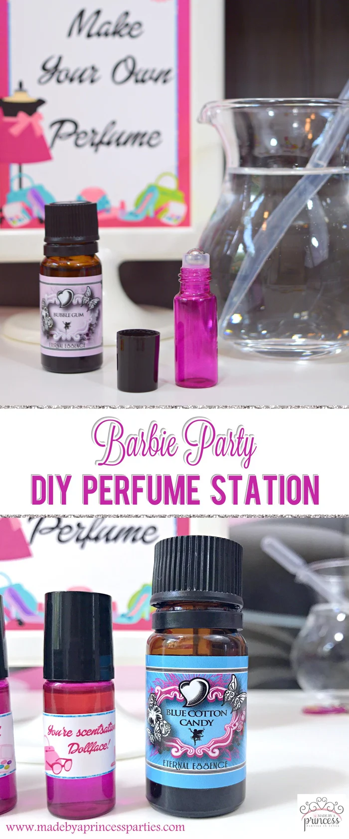 Barbie Party Perfume Station Barbie Pin It - Made by a Princess #barbie #barbieparty #DIYperfume