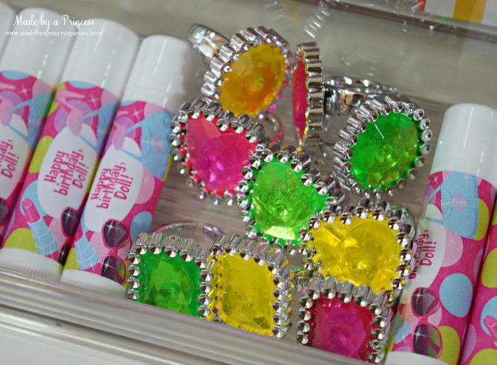 Fashionista Barbie Party Ideas Bling Rings and Custom Lip Balm - Made by a Princess #barbie #barbieparty