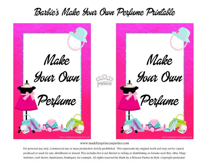 Barbie Party Perfume Station Free Printables - DIY Perfume Bar Sign - Made by a Princess