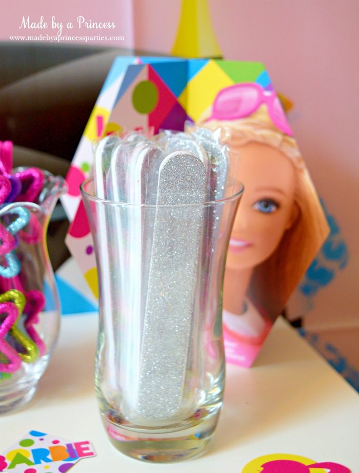 Fashionista Barbie Party Ideas Glitter Nail Files - Made by a Princess #barbie #barbieparty