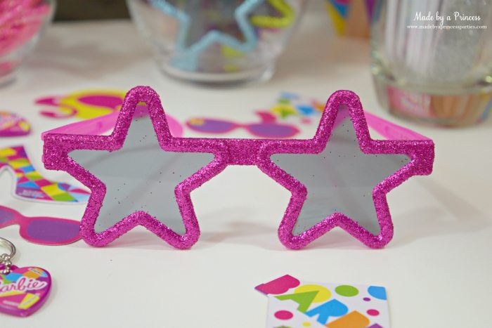 Fashionista Barbie Party Ideas Pink Glitter Rock Star Glasses Favors - Made by a Princess #barbie #barbieparty