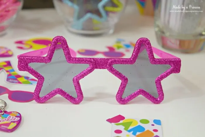 Fashionista Barbie Party Ideas Pink Glitter Rock Star Glasses Favors - Made by a Princess #barbie #barbieparty