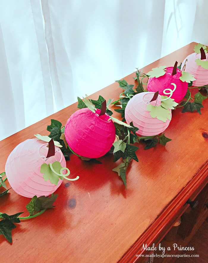 Pink Pumpkin Halloween Party Ideas pink paper lanterns turned to pumpkins with vine