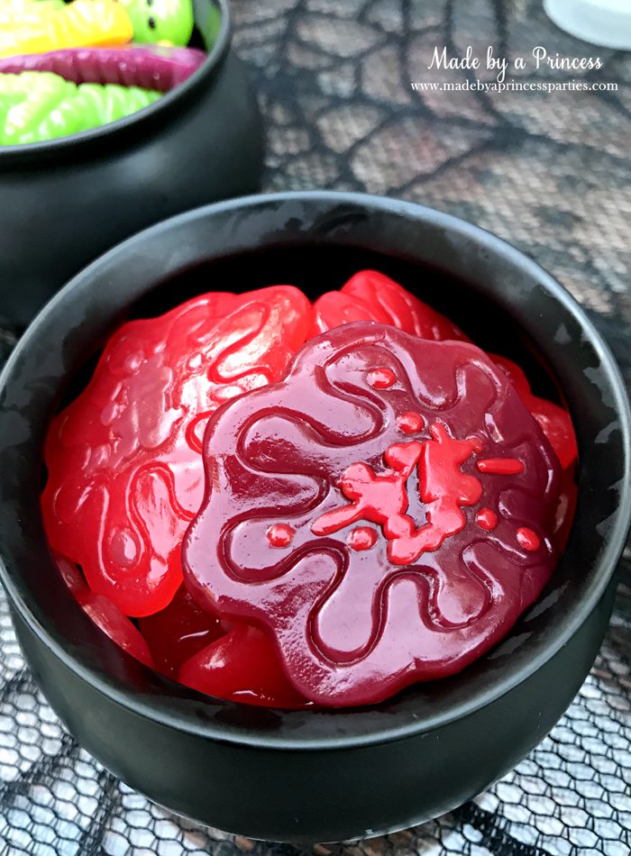 Teen Halloween Party Ideas gummy blood clots Made by a Princess #halloweenparty #teenhalloween