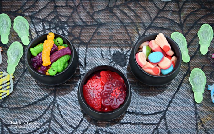 Teen Halloween Party Ideas gummy snacks Made by a Princess #halloweenparty #teenhalloween