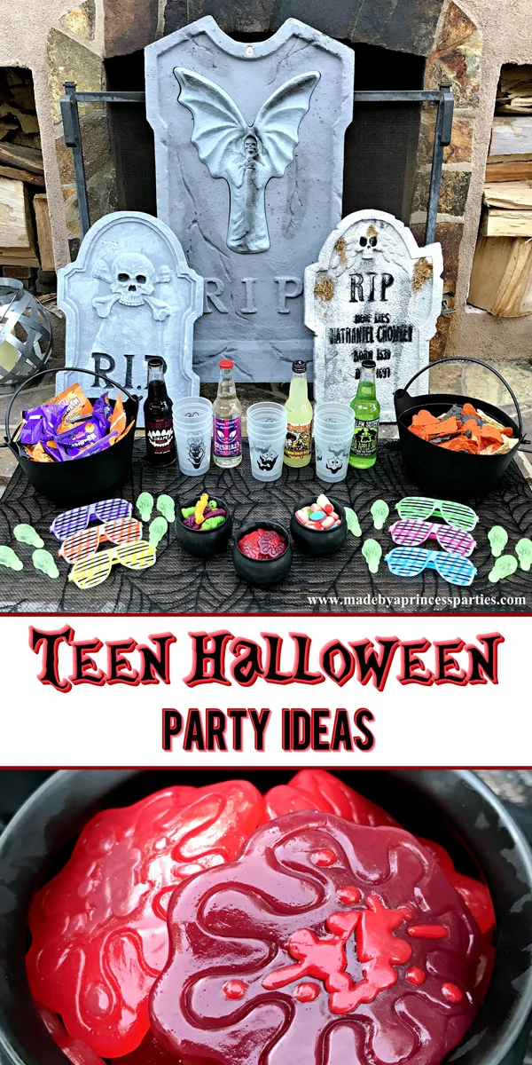 Teen Halloween Party Ideas that you can put together in less than 30 minutes filled with snacks and glow in the dark goodies #teenglowhalloween #halloweenparty #teenhalloween