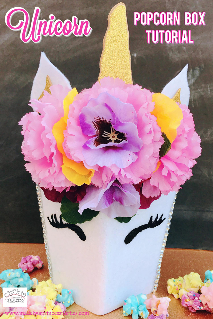 Unicorn Popcorn Box Tutorial @madebyaprincess #popcornboxparty2017