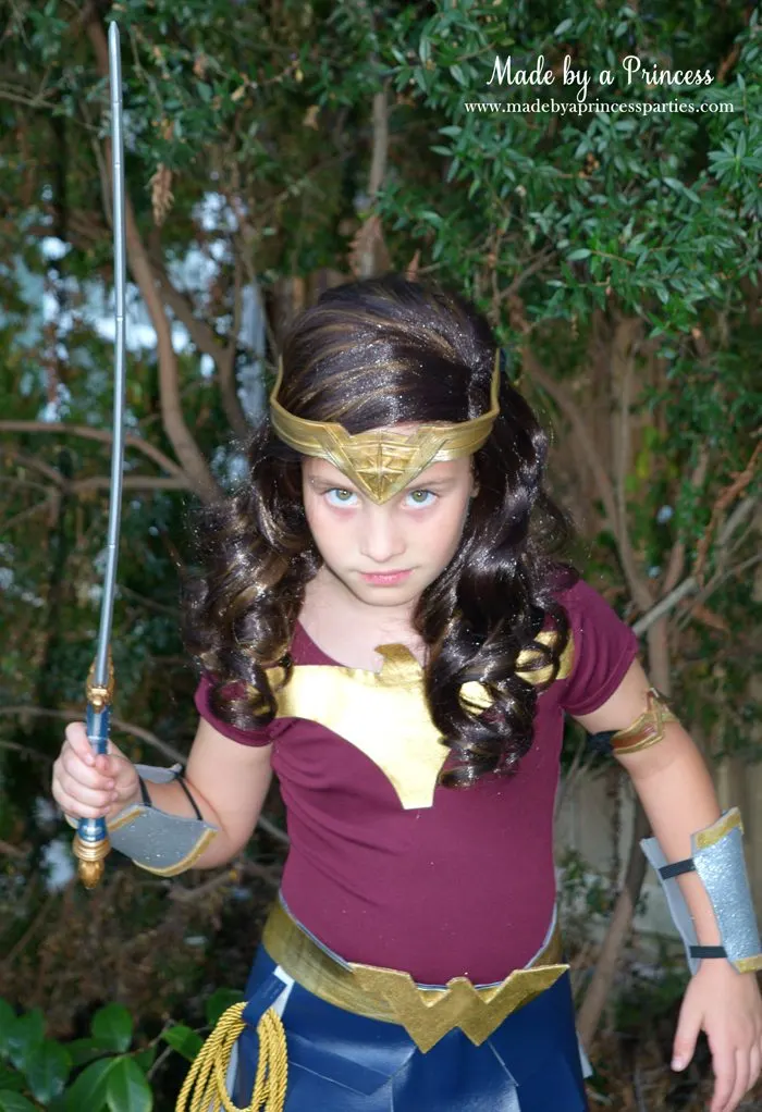 Wonder Woman Movie Costume with sword from Oriental Trading MadebyaPrincess #halloweencostume #wonderwoman #galgadot #wonderwomancostume