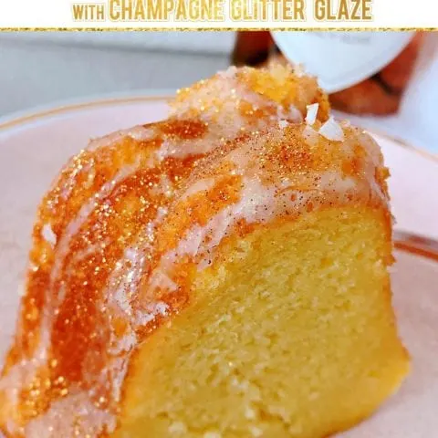 Champagne Poke Cake with Champagne Glitter Glaze