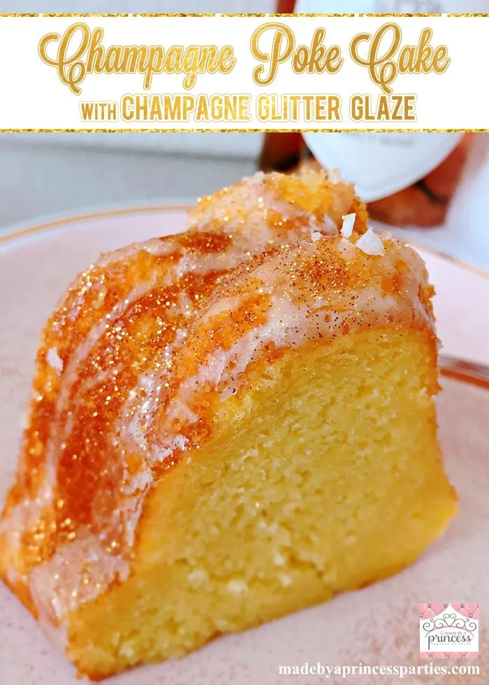 Champagne Poke Cake with Champagne Glitter Glaze