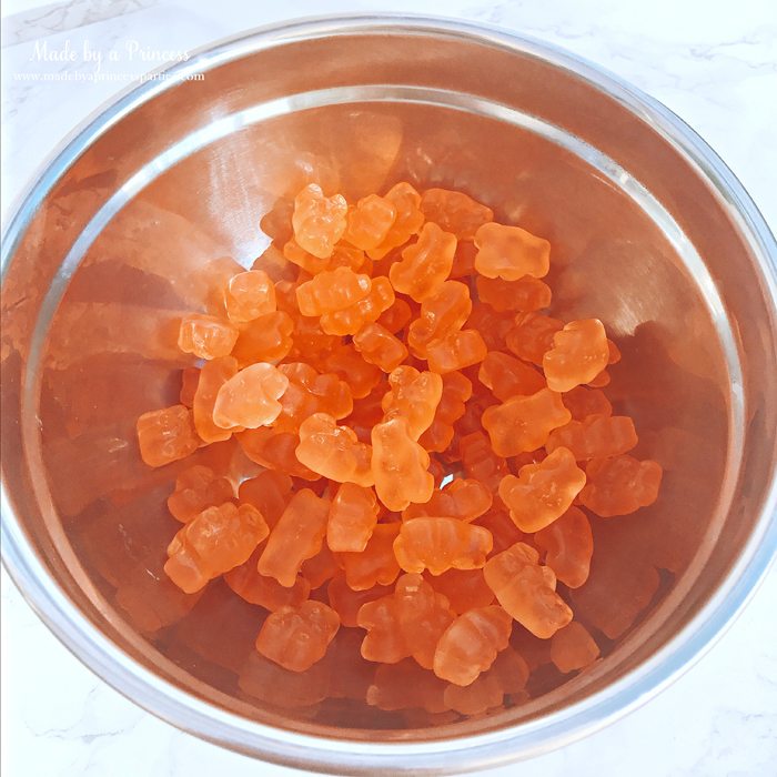 Make Your Own Boozy Glitter Champagne Gummy Bears Recipe Place Bears in Bowl