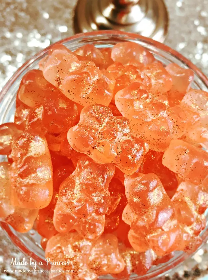Make Your Own Boozy Glitter Champagne Gummy Bears Recipe Toss in Bowl with Edible Disco Dust