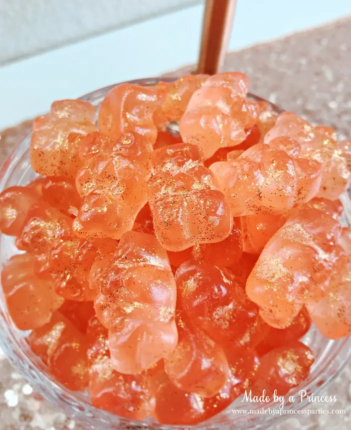 Make Your Own Boozy Glitter Champagne Gummy Bears Recipe Toss in Bowl with Glitter