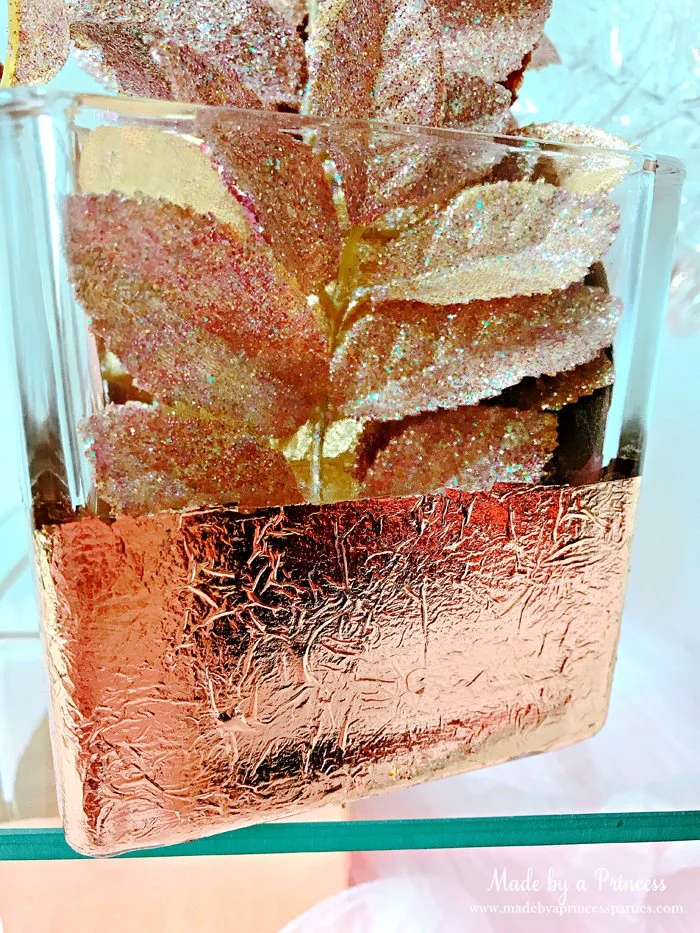 Rose Gold Foil Leaf Vase DIY Party Idea Fill with Flowers or a Candle
