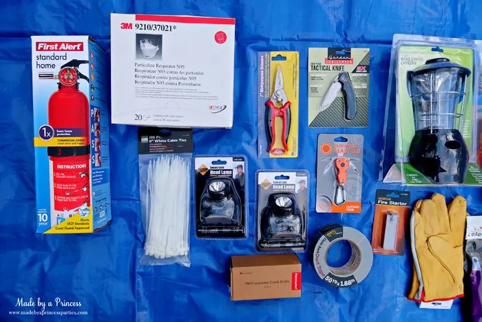 Unique School Silent Auction Idea Emergency Preparedness Kit includes fire extinguisher and tools