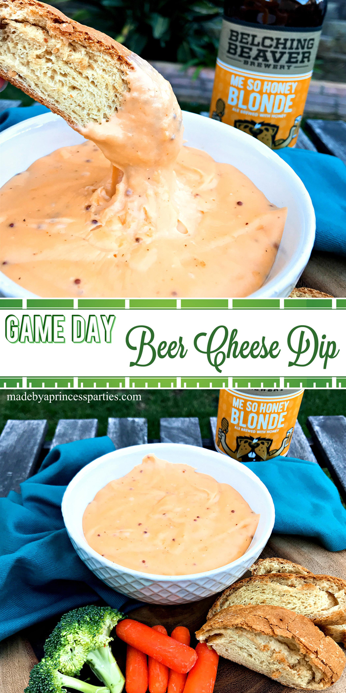 Creamy Beer Cheese Dip Recipe perfect for Game Day @madebyaprincess #beerdip #beercheesedip #footballsnacks #gamedaysnacks