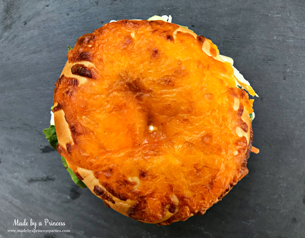 Best Turkey BLT Sandwich Recipe with a cheese bagel via @madebyaprincess #turkeysandwich #blt #bltsandwich #bestsandwich #recipe #turkeyblt #madebyaprincess
