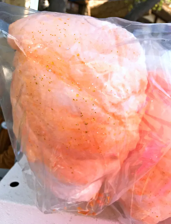 Disneylands Best Pixar Fest Food Checklist Finding Nemo Rose Gold Cotton Candy #disneylandfood #disneyfood #rosegold #pixarfest #madebyaprincess no wm