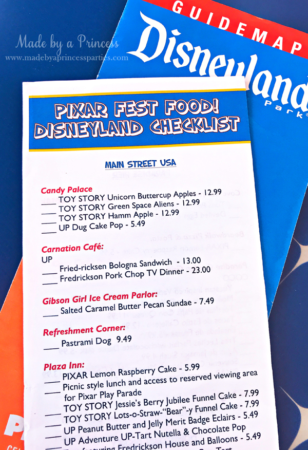 Disneylands Best Pixar Fest Food Checklist fits in guidemap #disneylandfood #disneyfood #pixarfest #madebyaprincess