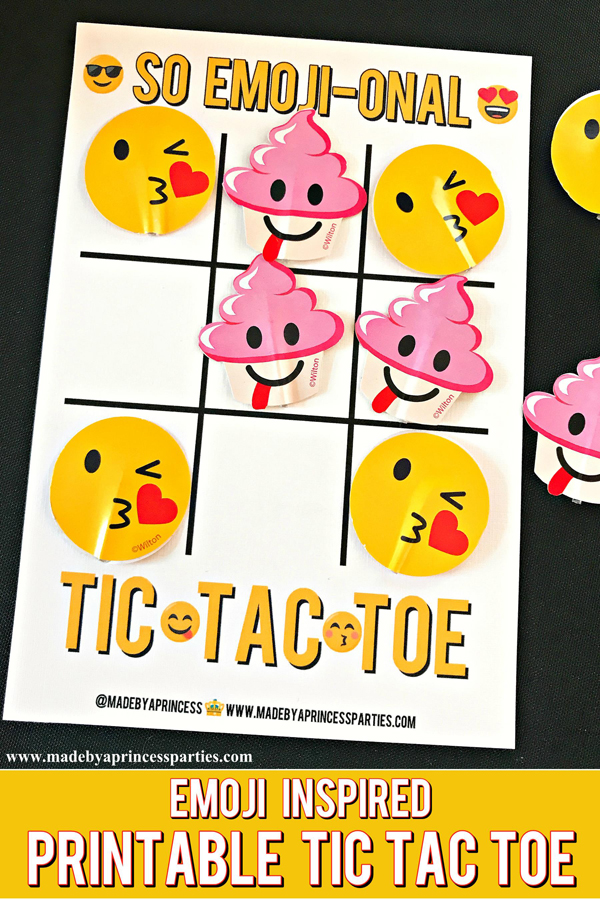 Emoji Tic Tac Toe Printable Board Game use Emoji cupcake toppers as game pieces #emojiparty #tictactoe #partygame @madebyaprincess
