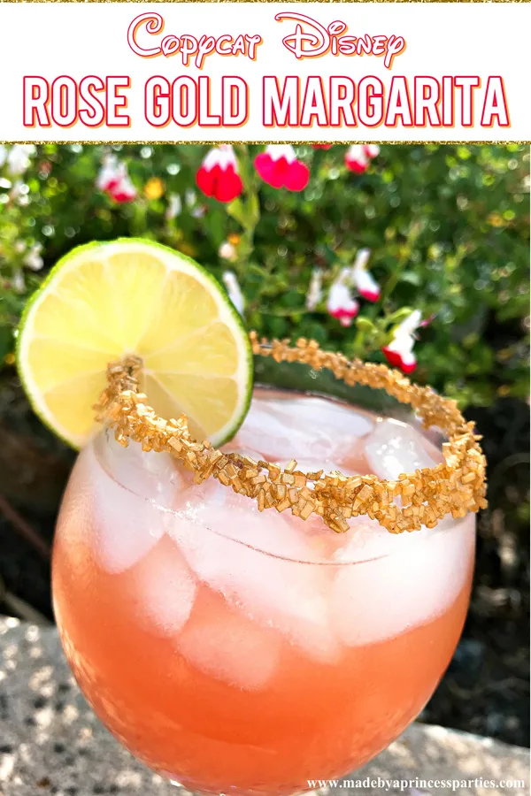 Copycat Disney Rose Gold Margarita just like Barefoot Pool Bar at Polynesian Resort #disneycocktail #rosegoldmargarita #copycatdisneyrecipe @madebyaprincess