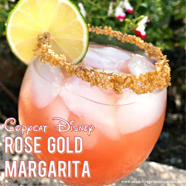 Copycat Disney Rose Gold Margarita like the Barefoot Pool Bar at Polynesian Resort #disneycocktail #rosegoldmargarita #copycatdisneyrecipe @madebyaprincess
