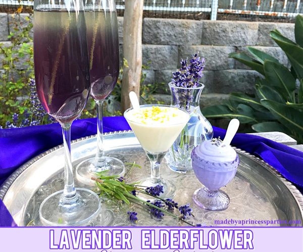 Lavender Elderflower Champagne Cocktail served with a light and fluffy lavender or elderflower mousse