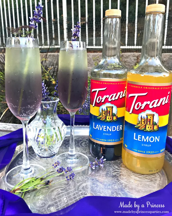 Lavender Elderflower Champagne Cocktail using Torani Lavender and Torani Lemon Syrups