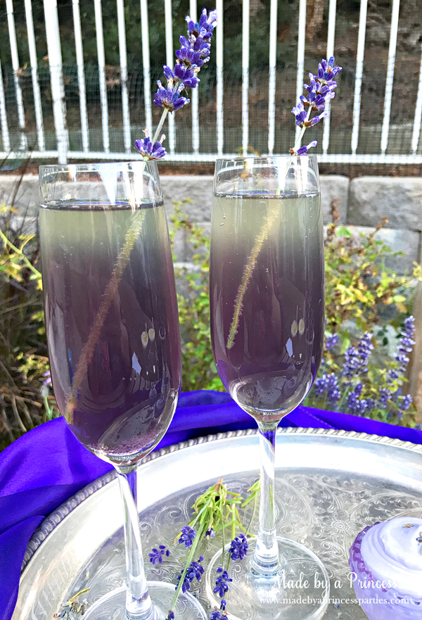 Lavender Elderflower Champagne Cocktail with a sprig of lavender